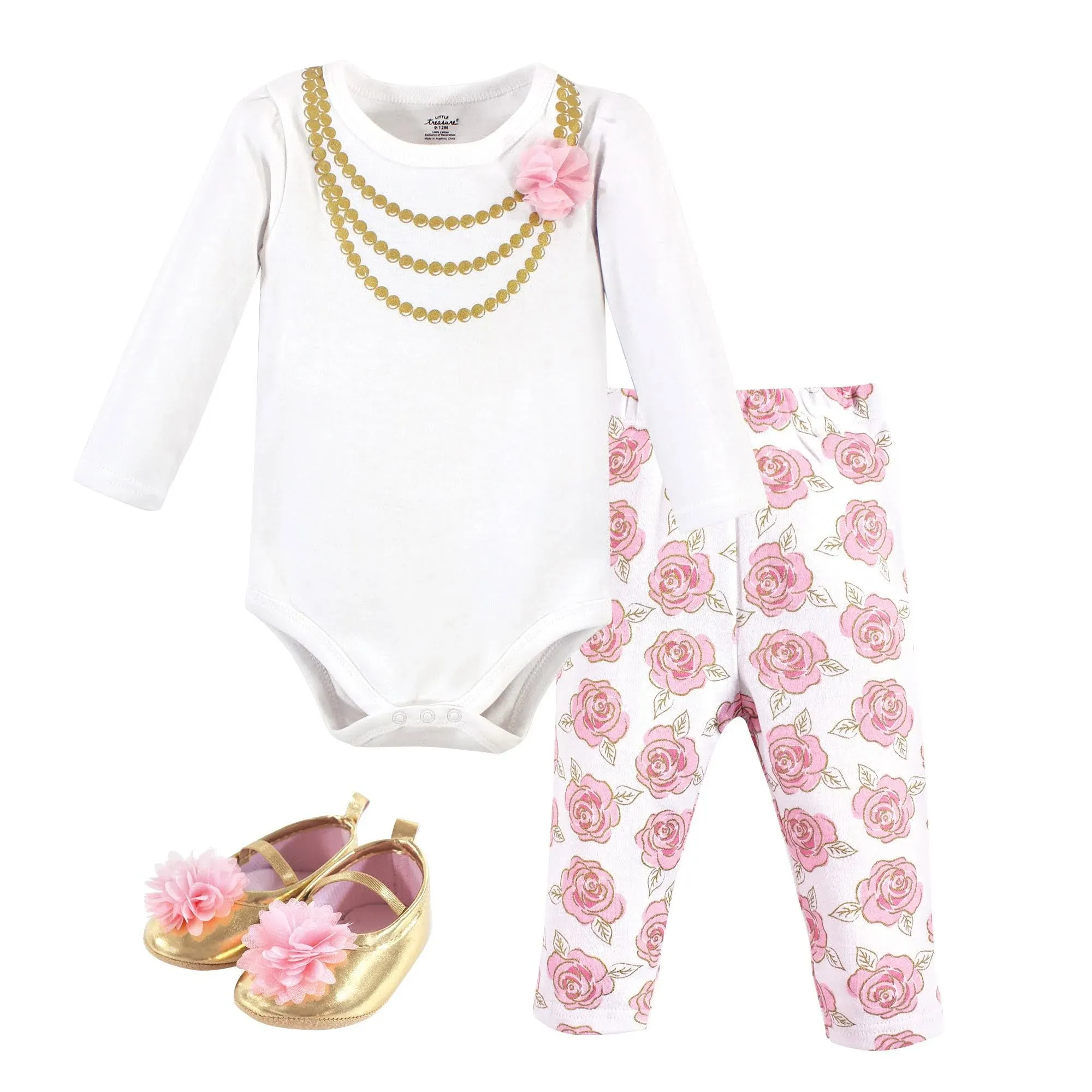 Little Treasure Unisex Baby Cotton Bodysuit, Pant and Shoe Set