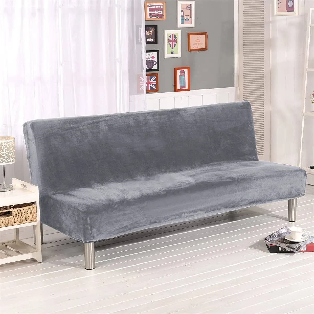 Thick Plush Futon Cover Stretch Armless Sofa Bed Slipcover Soft Couch Sofa Cover Futon Slipcover