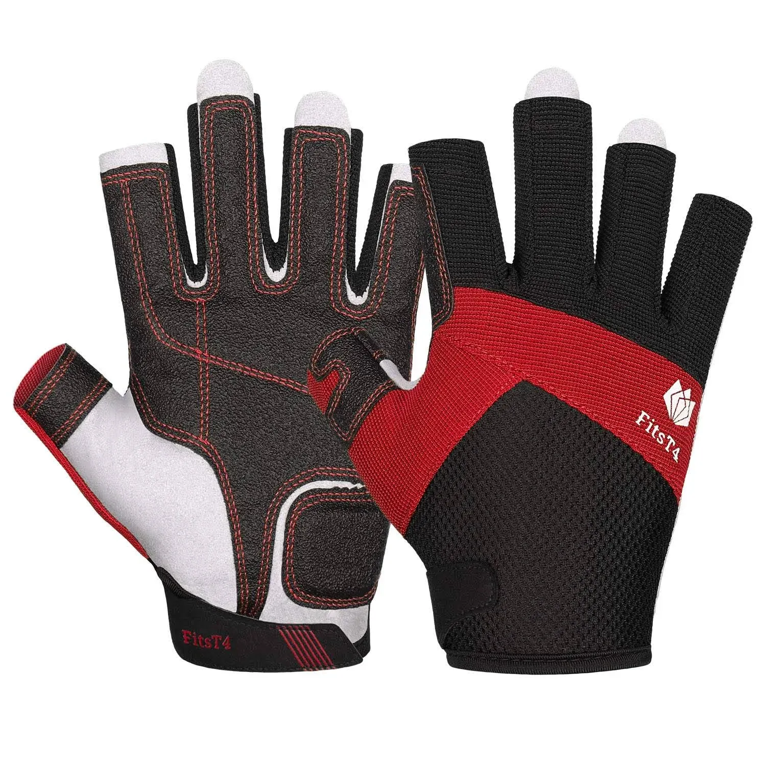 FitsT4 Sports FitsT4 Sailing Gloves 3/4 Finger Padded Palm Mesh Back for Comfort