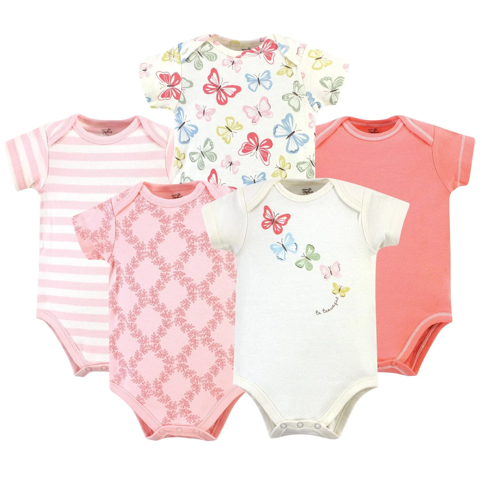 Baby Girls Baby Organic Cotton Bodysuits 5pk, Butterflies