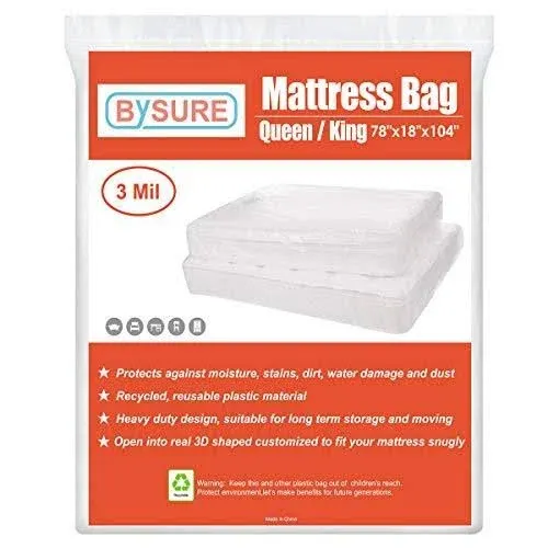 Bysure 2-Pack 5 Mil Transparent Mattress Bags