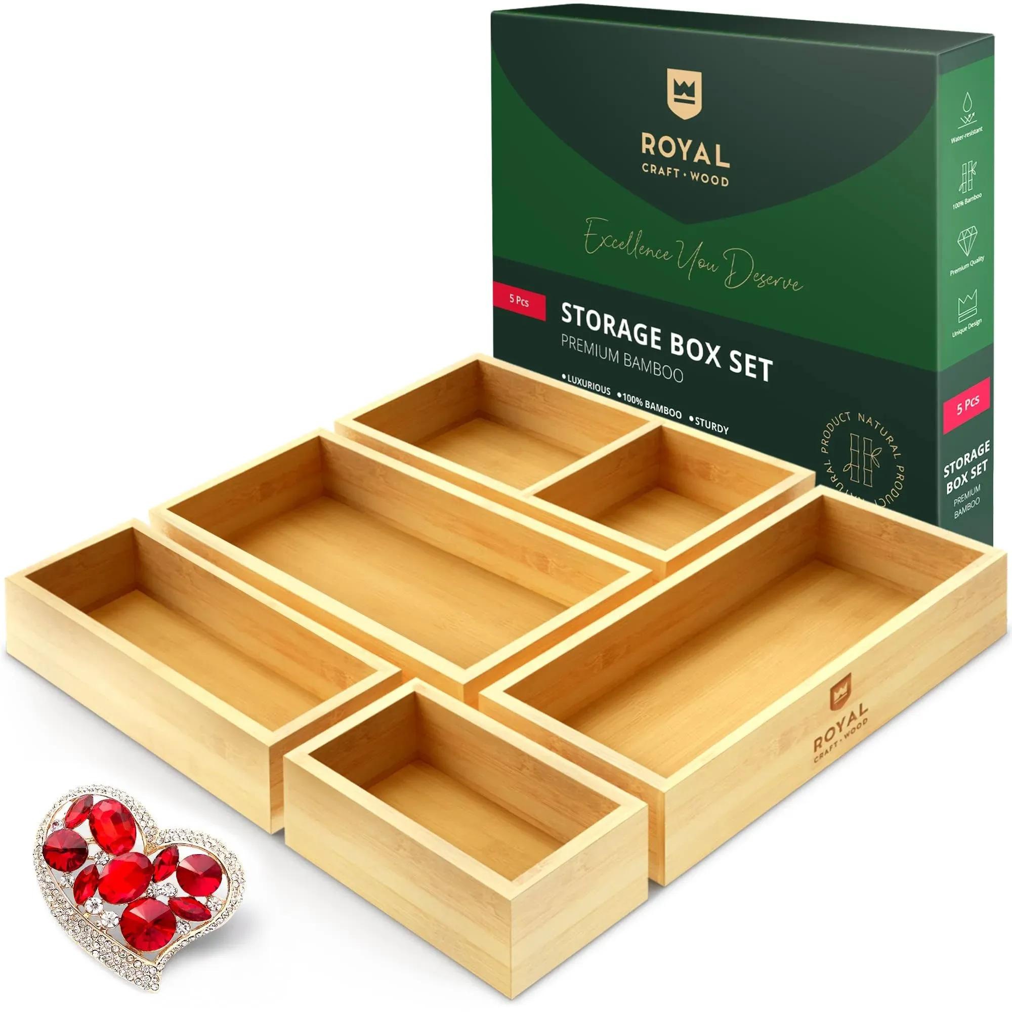 Jewelry box organizer set of 5 by Royal Craft Wood