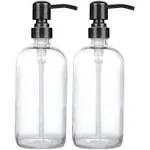 2 Pack Thick Clear Glass Boston Round Bottles /Oil Rubbed Bronze Stainless Steel