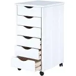 Adeptus White 6-Drawer Solid Wood Mobile Storage Cart