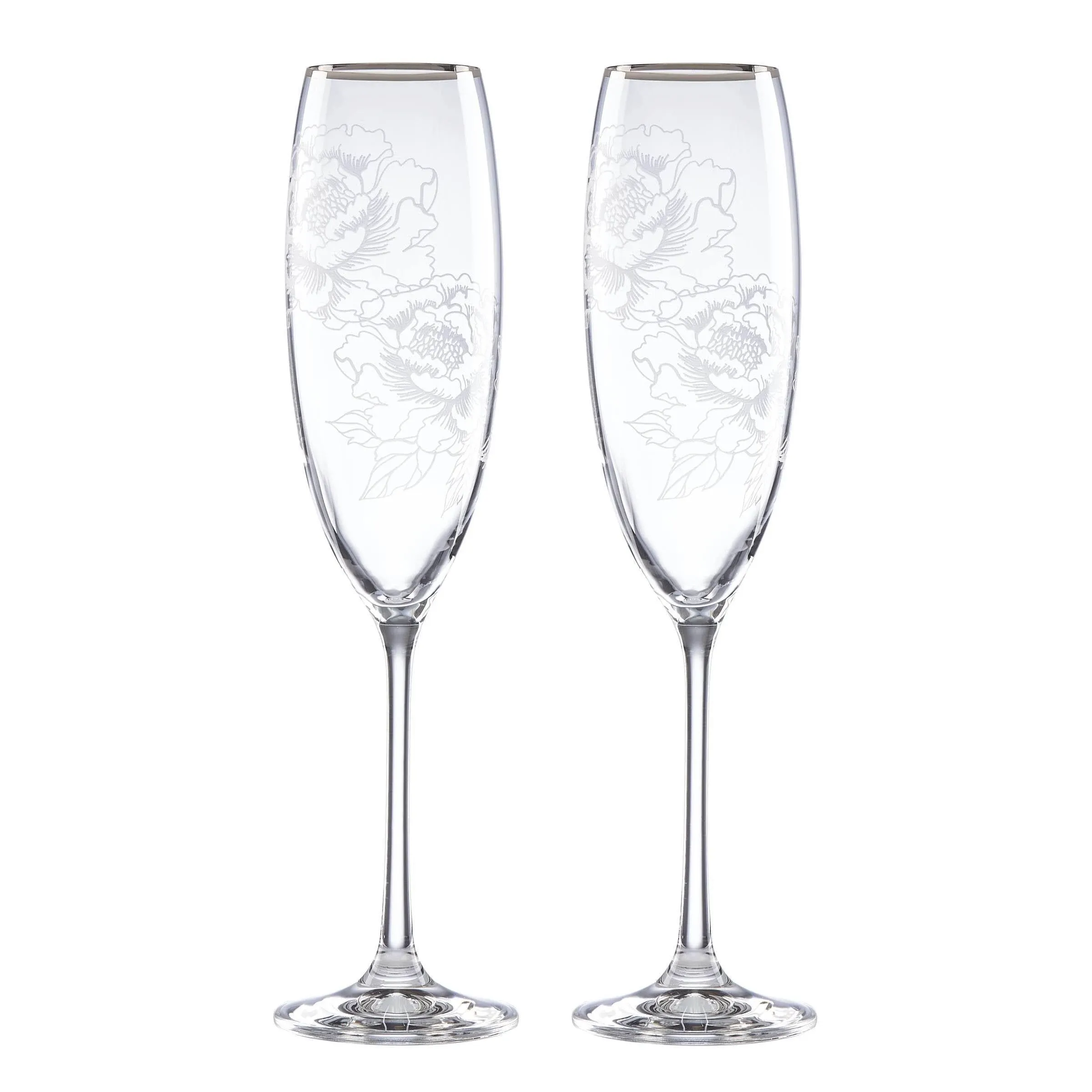 Lenox Silver Peony Toasting Flute, 2 Count (Pack of 1), Clear