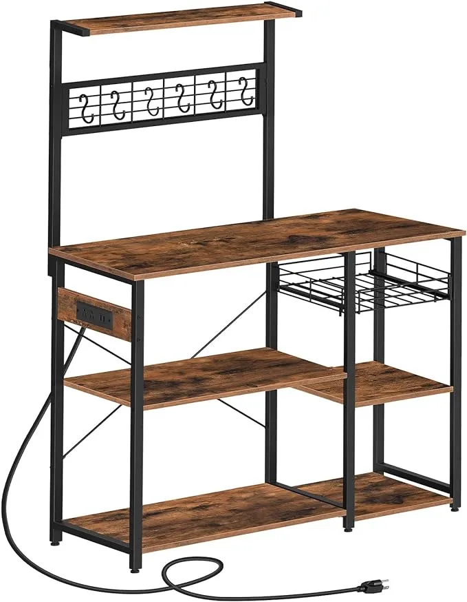 MAHANCRIS Bakers Rack with Power Outlet, Microwave Stand, Industrial Coffee Bar ...