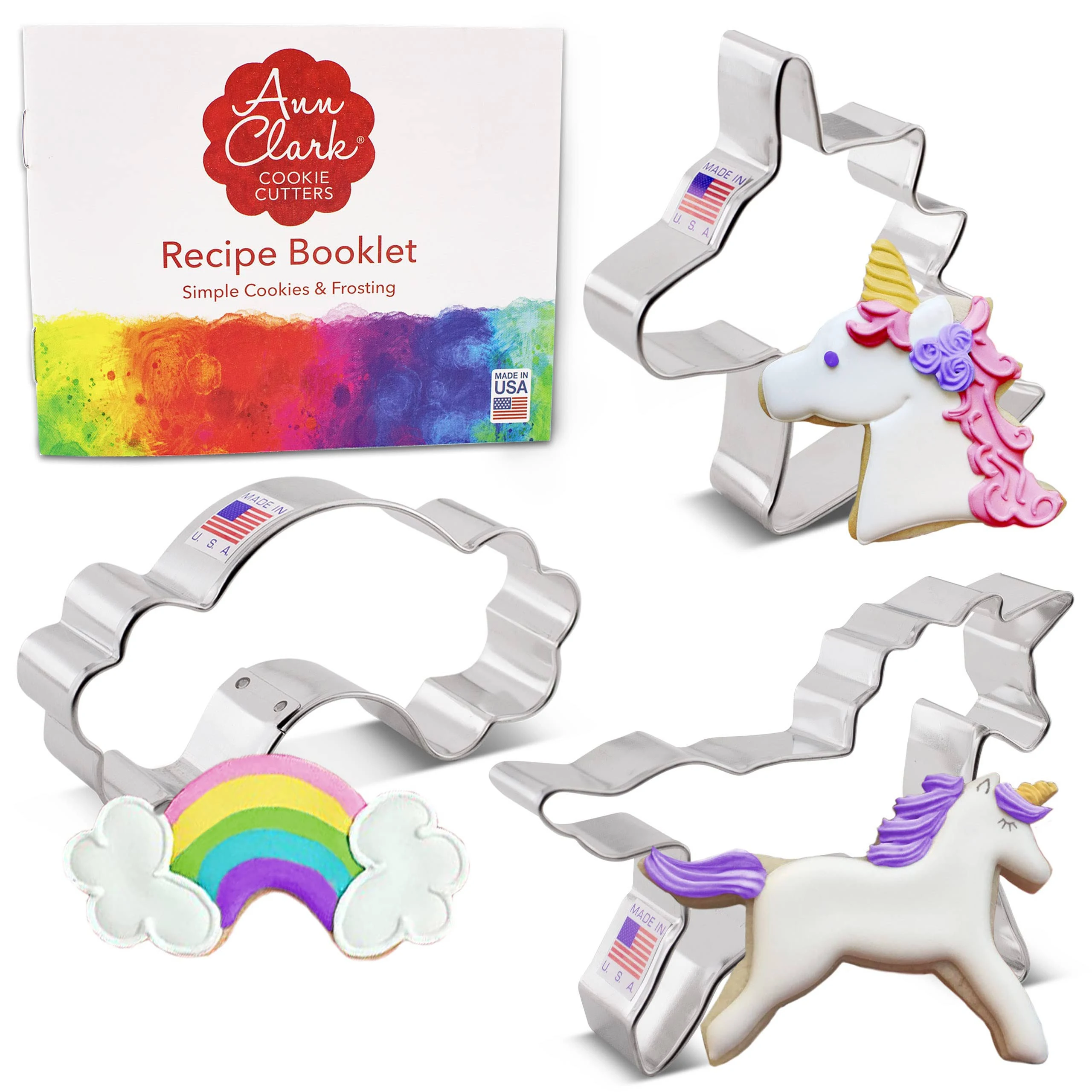 Unicorn Cookie Cutters 3-Pc. Set Made in USA by Ann Clark, Unicorn Head, Unicorn, Rainbow