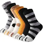 Tosewever 6 Pairs Cute Cat Paw Socks Women Winter Fuzzy Cozy Plush Slipper Socks