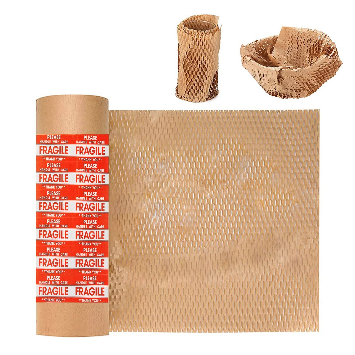 Honeycomb Packing Paper Wrap 15"x400' Sustainable Alternative to Bubble Cushioning Wrap Packing paper for Moving/shipping/packing Roll with 20 Fragile Sticker Biodegradable & Fully Recylable