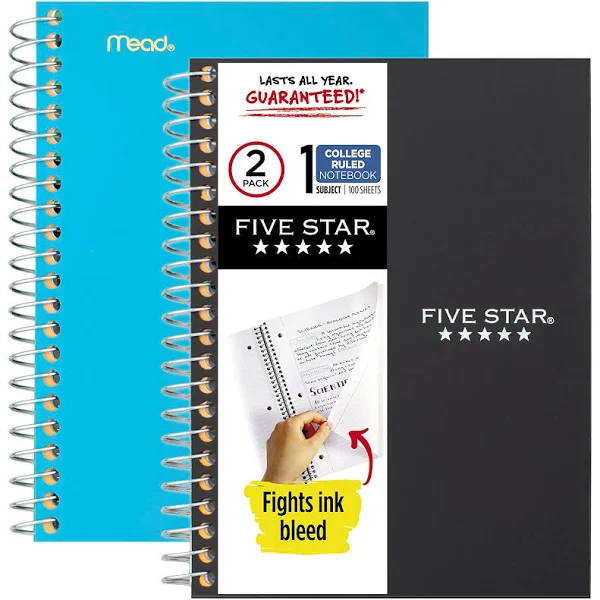 Five Star Spiral Notebooks College Ruled Paper 100 Sheets 7in x 5in Personal Wil