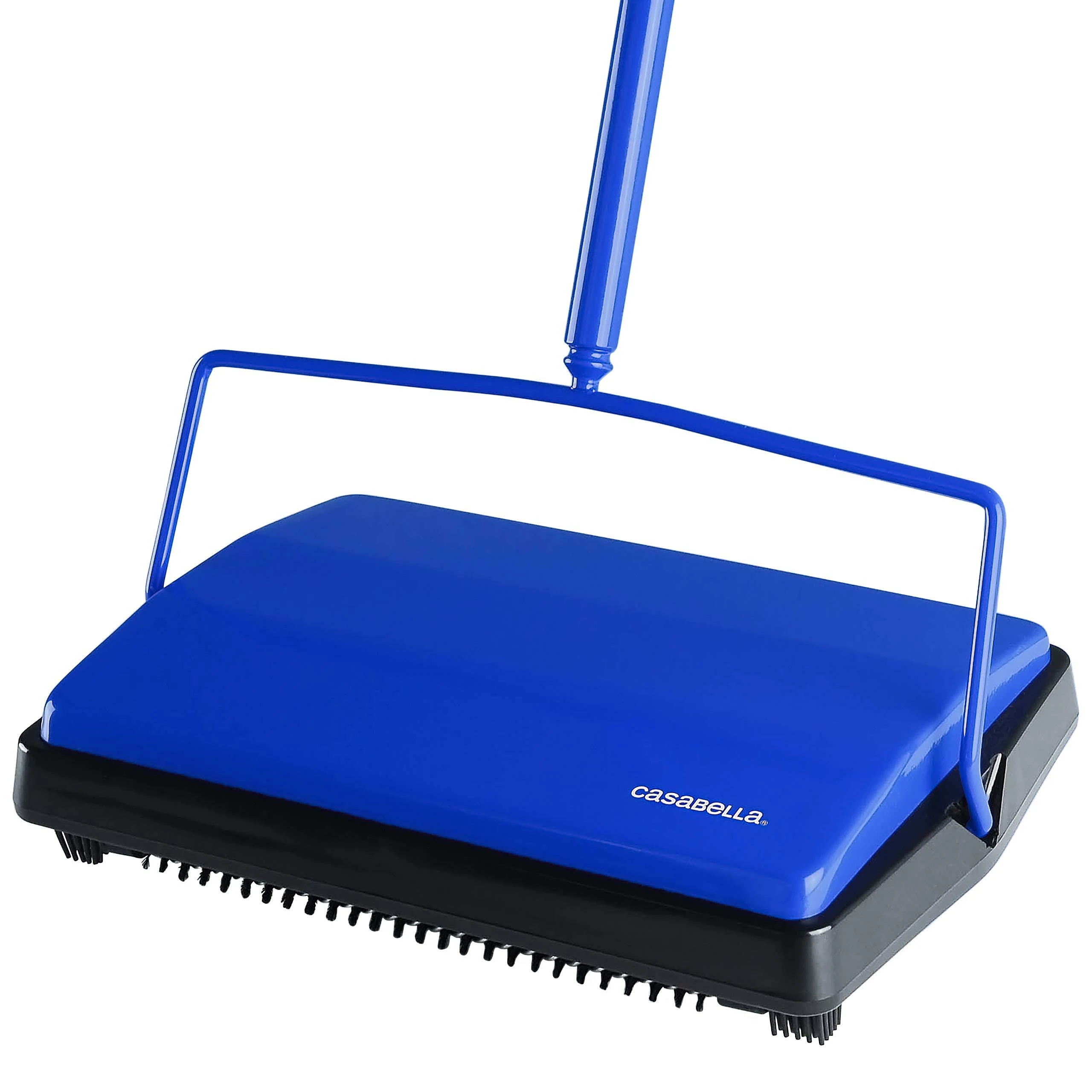 Casabella Electrostatic Floor and Carpet Sweeper | Non-Electric Vacuum Broom and Hand Push Floor Sweeper with Dual Rotating Brush Rolls System & Dust Pans | Ideal Home Cleaning Essentials | Black