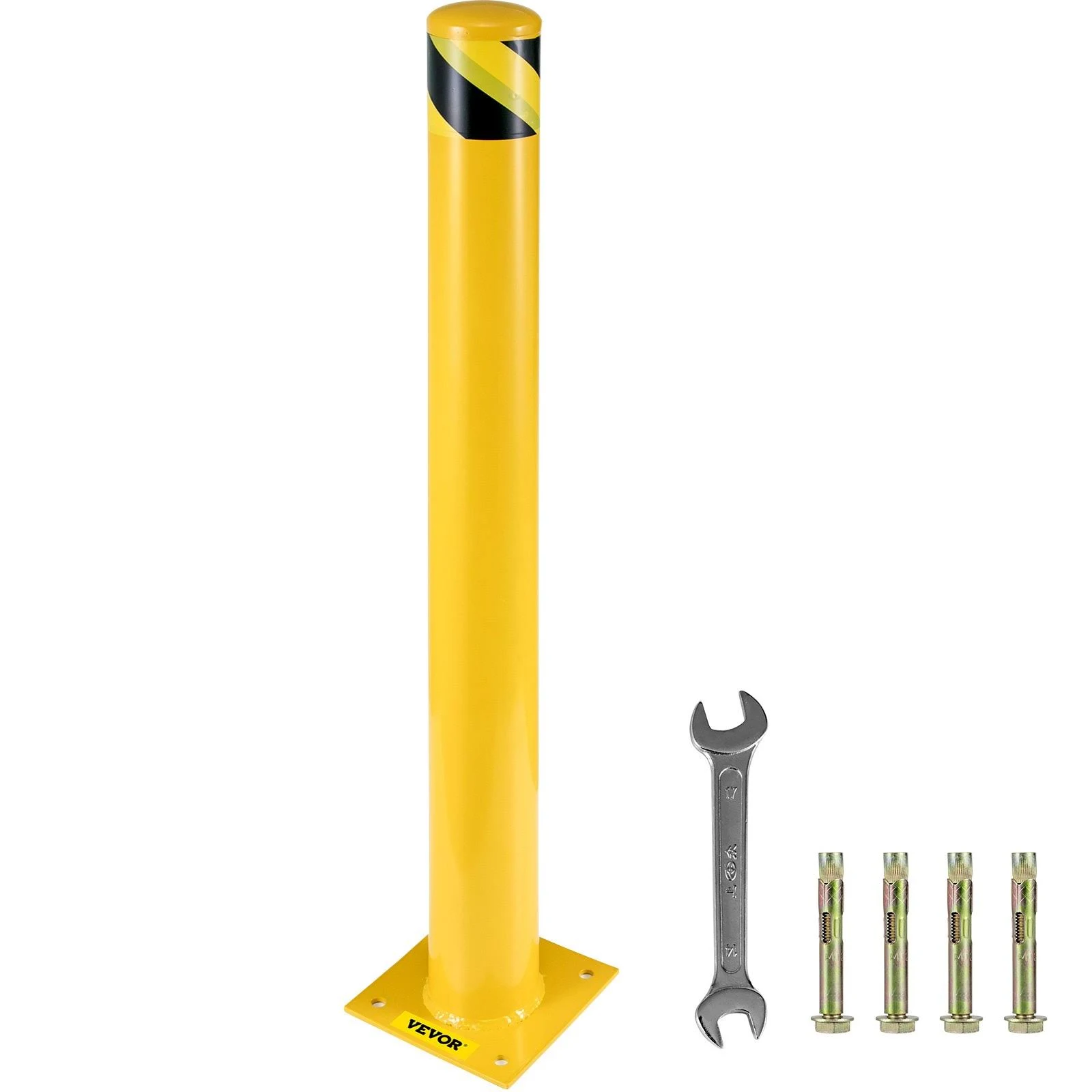 VEVOR Safety Bollard, 36 inch Height Bollard Post, 4.5 inch Diameter Steel Pipe Safety Bollard Post, Yellow Steel Bollard, Steel Safety Bollard with 8