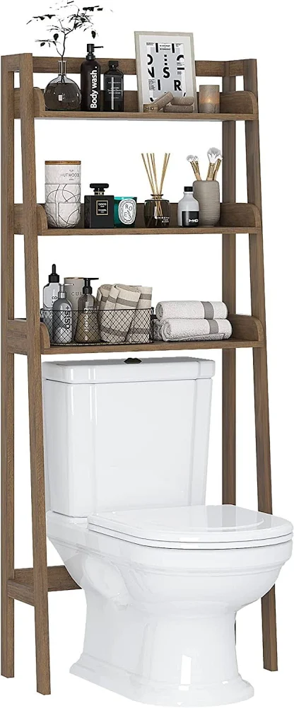 UTEX 3-Shelf Bathroom Organizer Over The Toilet, Bathroom Space saver, Bathroom Shelf, Wood Grain