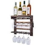 Rustic State Veneto Wall Mount Wood Wine Bottle Rack and Stemware Glassware Organizer Shelf Cork Storage - Magnetic Corkscrew Holder for Champagne, Red & White Wine - Home, Kitchen, Bar Décor