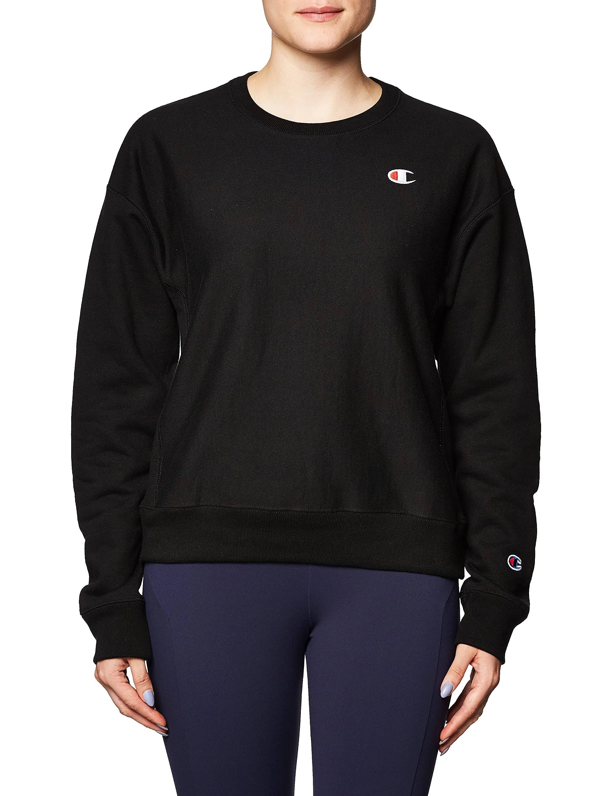 Champion Women&#039;s Crewneck Sweatshirt, Boyfriend Fit - Black - XS