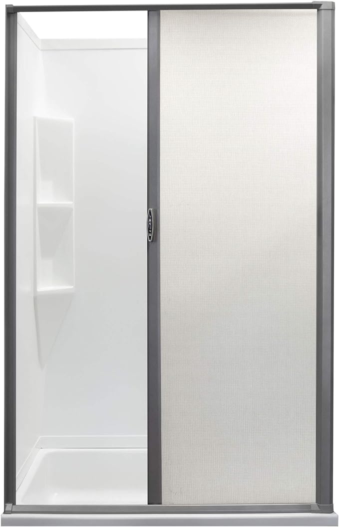 RecPro RV Retractable Rolling Shower Door | Platinum | RV Shower Door | Woven Mesh with Vinyl | Replacement Shower Door (36" x 67")