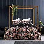 GETIANN Black Floral Duvet Cover Set Full/Queen Comforter Cover Set 90"x90" 3 Pieces Soft Lightweight Bedding (Black Floral)