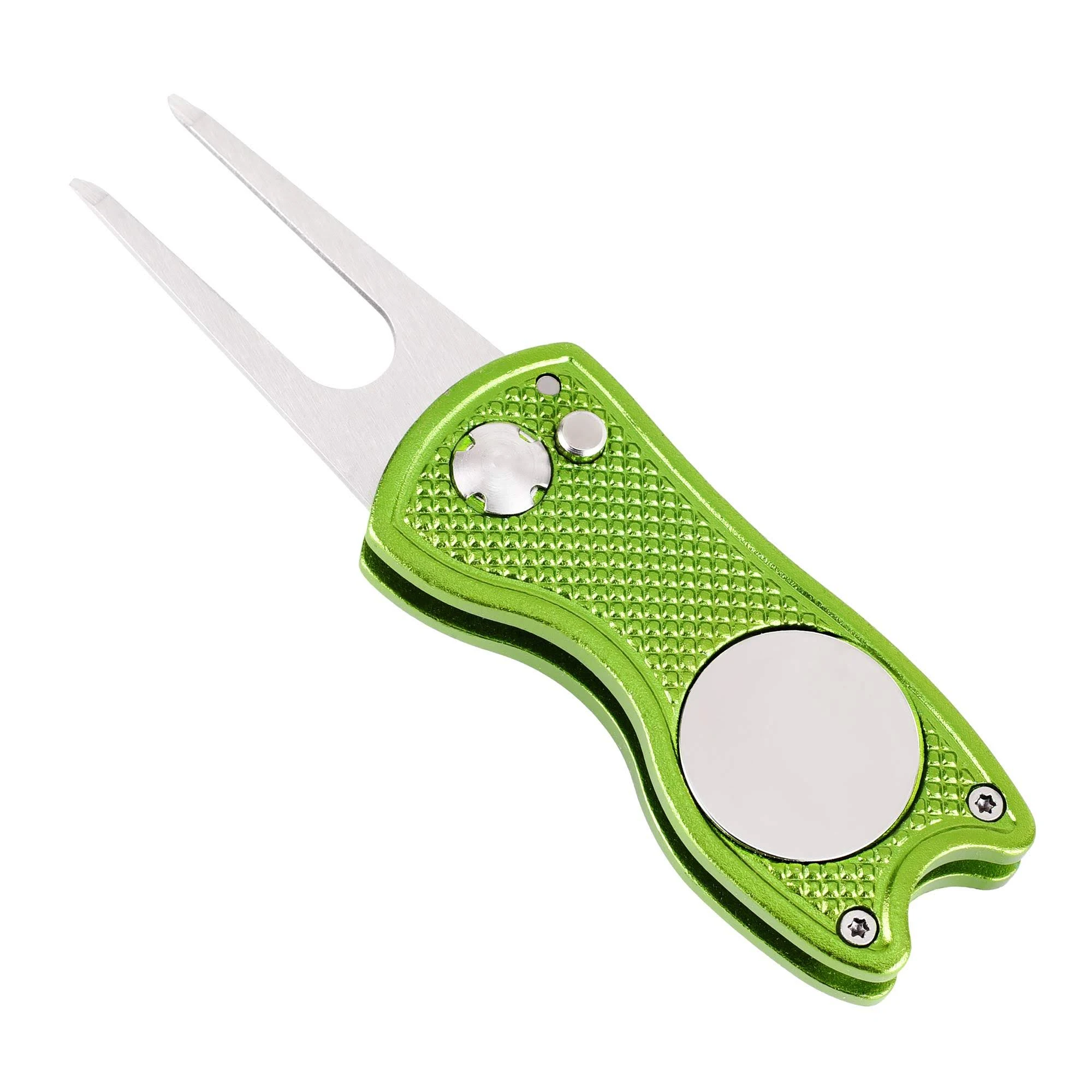 Mile High Life All Metal Foldable Golf Divot Tool with Pop-up Button & Magnetic Ball Marker (Multi-Colors/Shape)