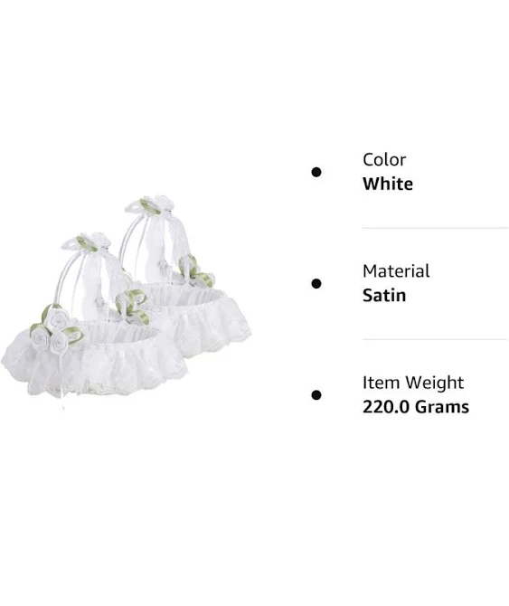 Ivory Flower Girl Baskets for Weddings, Flower Girl Basket Decorated with Lace, Satin Flowers and Artificial Crystal, Large Wedding Baskets for Flower Girls - Swingable Handle (2pcs white) 1