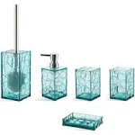 Aksipo Teal Blue Acrylic Bathroom Accessory Set, 5 Pcs Bathroom Accessories Set with Lotion Dispenser,Soap Dish,tumbler,toothbrush Holder,Toilet Brus