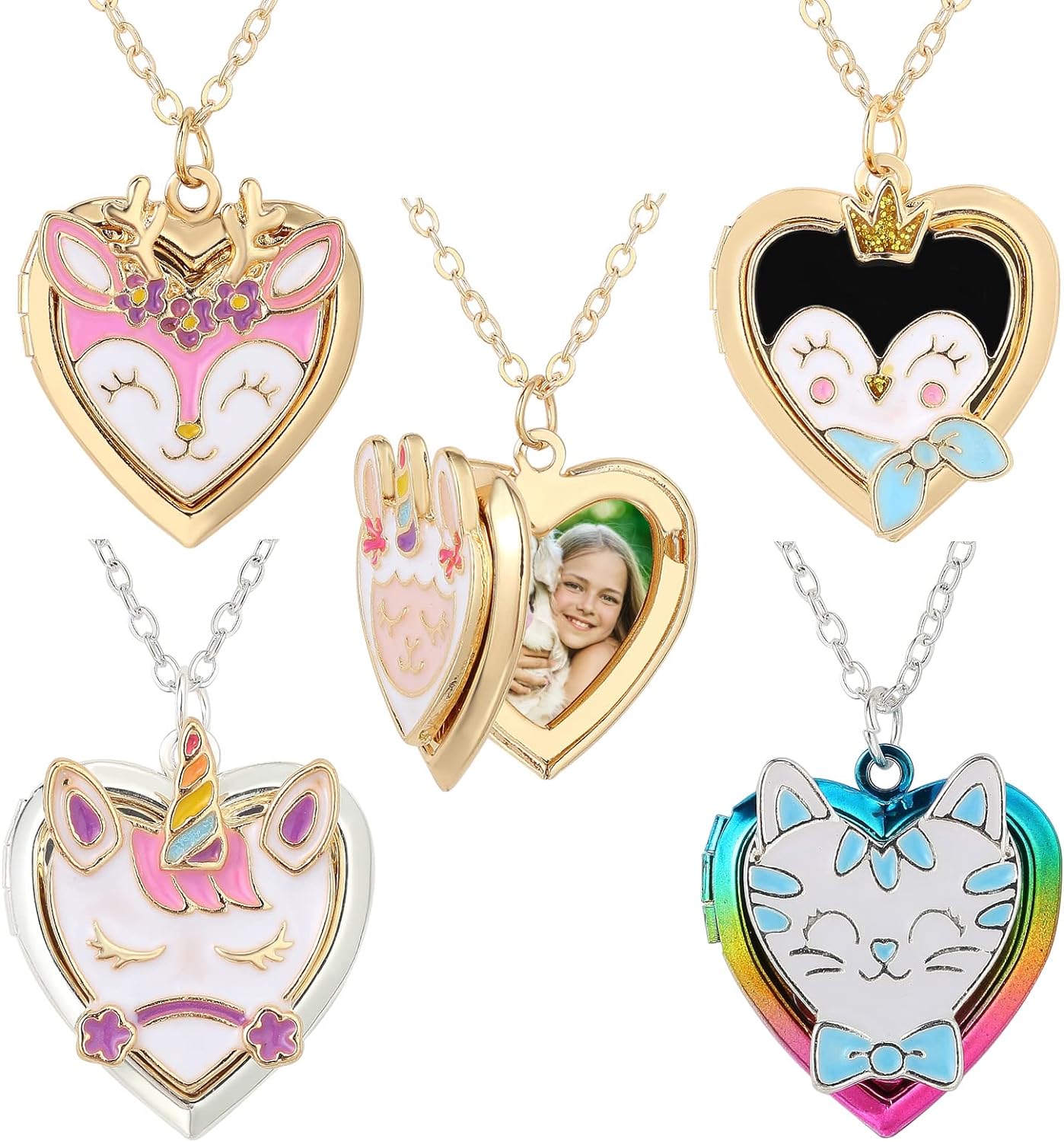 Pinksheep Heart Locket Necklace Picture Necklace for Girl Women Boy Kids Photo ...