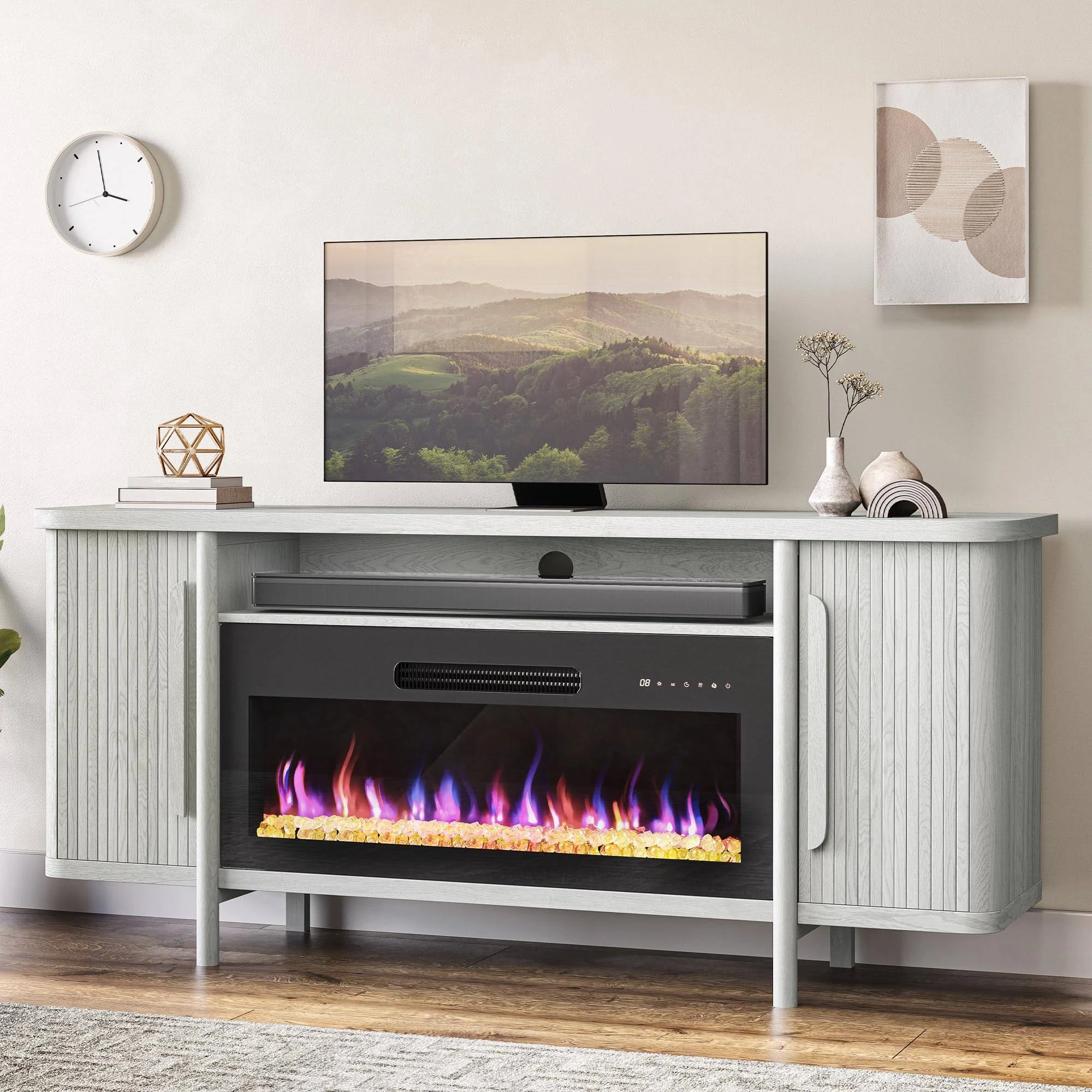 Belleze Portman 66" TV Stand with 36" Electric Fireplace