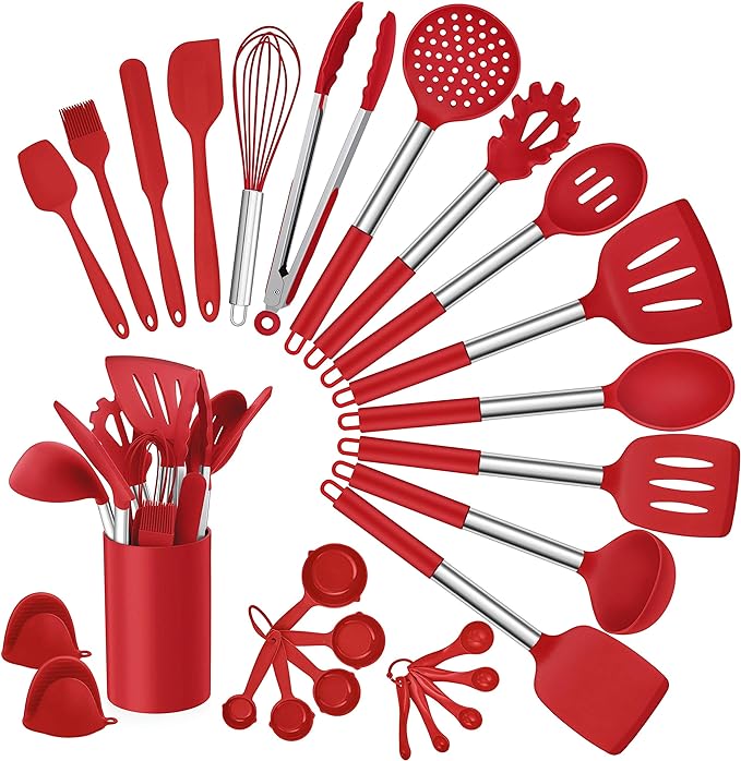 Homikit 27 Pieces Silicone Cooking Utensils Set with Holder Kitchen Utensil S...