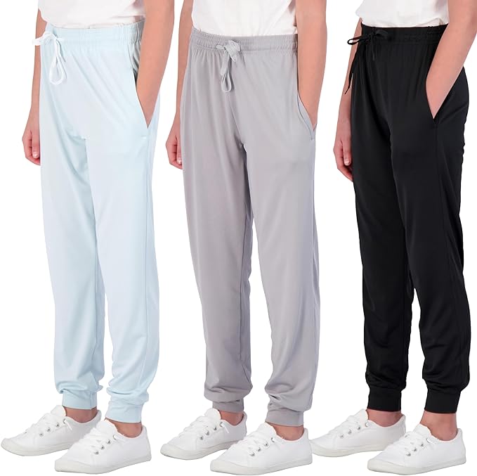 Real Essentials 3 Pack: Girls' Dry-Fit Jogger Sweatpants Soft Active Athletic ...