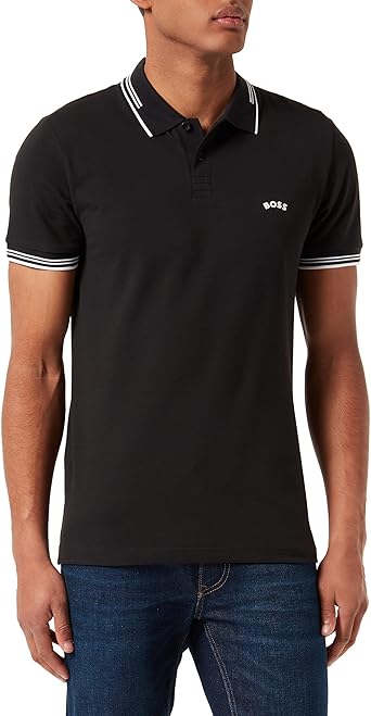 Hugo Boss Paul Curved Cotton Black Polo Shirt