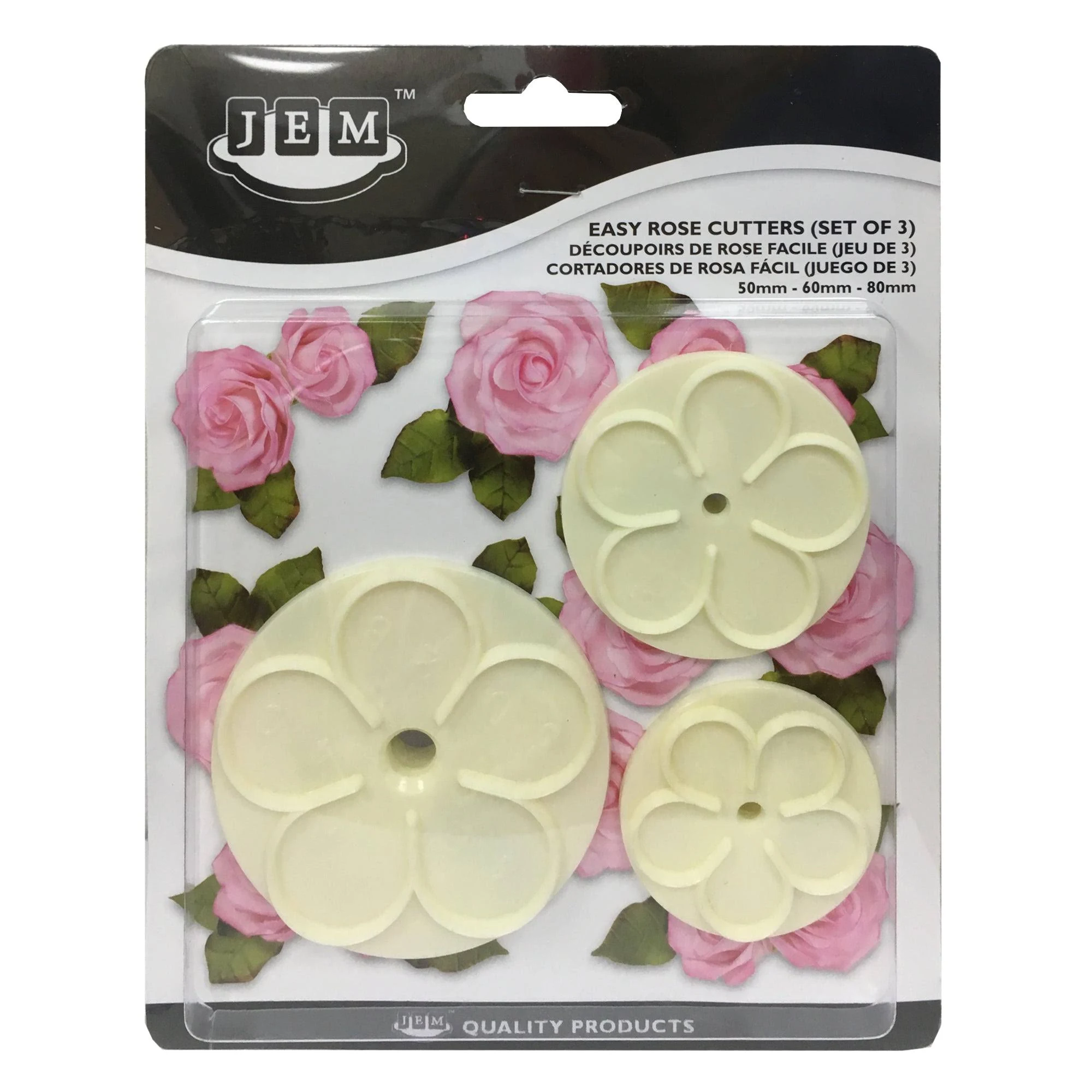 JEM Easy Rose Fondant Cutters, for Cake Decorating, Set of 3, Standard, white