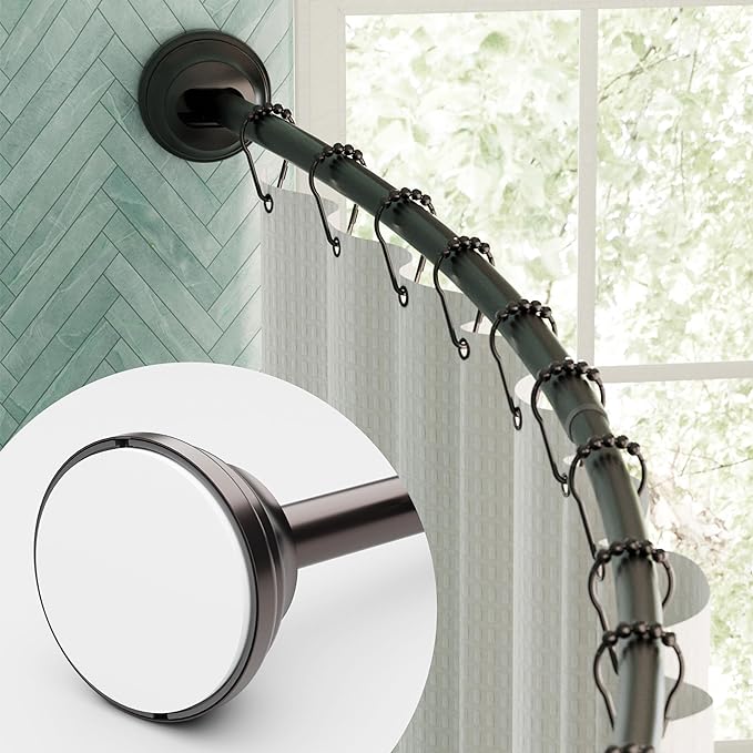 Zenna Home Curved Tension Shower Curtain Rod, Rustproof, Bronze, 50 to 72 Inches – Adjustable Shower Curtain Rod for Bathroom, Easy No Drill Install – NeverRust Tension Shower Curtain Pole