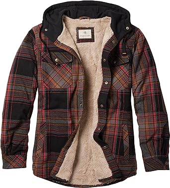 Legendary Whitetails Men's Camp Night Berber Lined Hooded Flannel Shirt Jacket