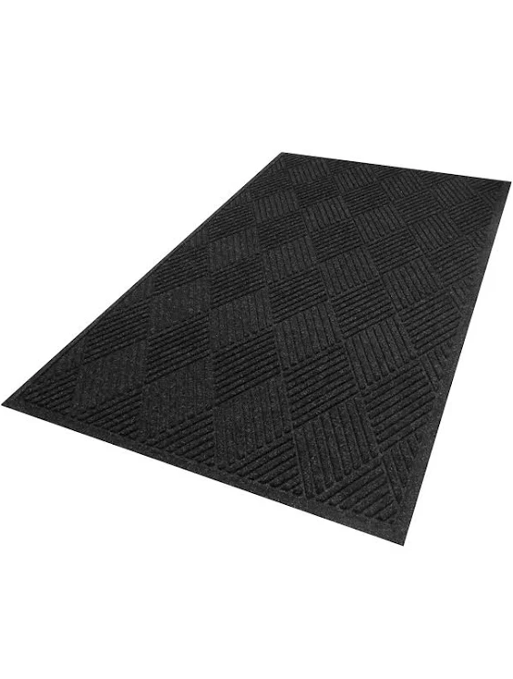 M+A Matting - 221540036 221 WaterHog Fashion Diamond Polypropylene Fiber Entrance Indoor/Outdoor Floor Mat, SBR Rubber Backing, 6' Length x 3' Width, 3/8" Thick, Charcoal