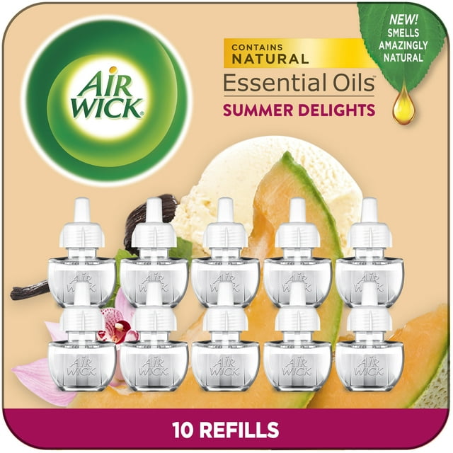 Air Wick Plug in Scented Oil Refill, 10ct, Summer Delights, Scented Oil, Air Freshener, Essential Oils, Eco Friendly Clear