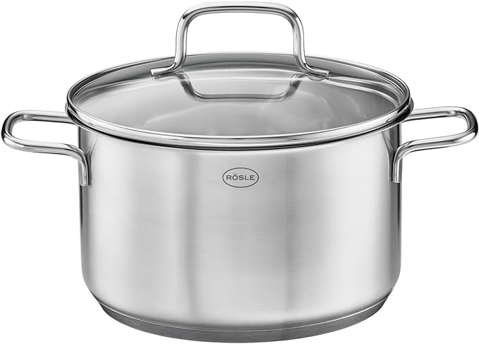 Rösle Basics Line Stainless Steel High Casserole Pot with Glass Lid, 6.2-inch Diameter