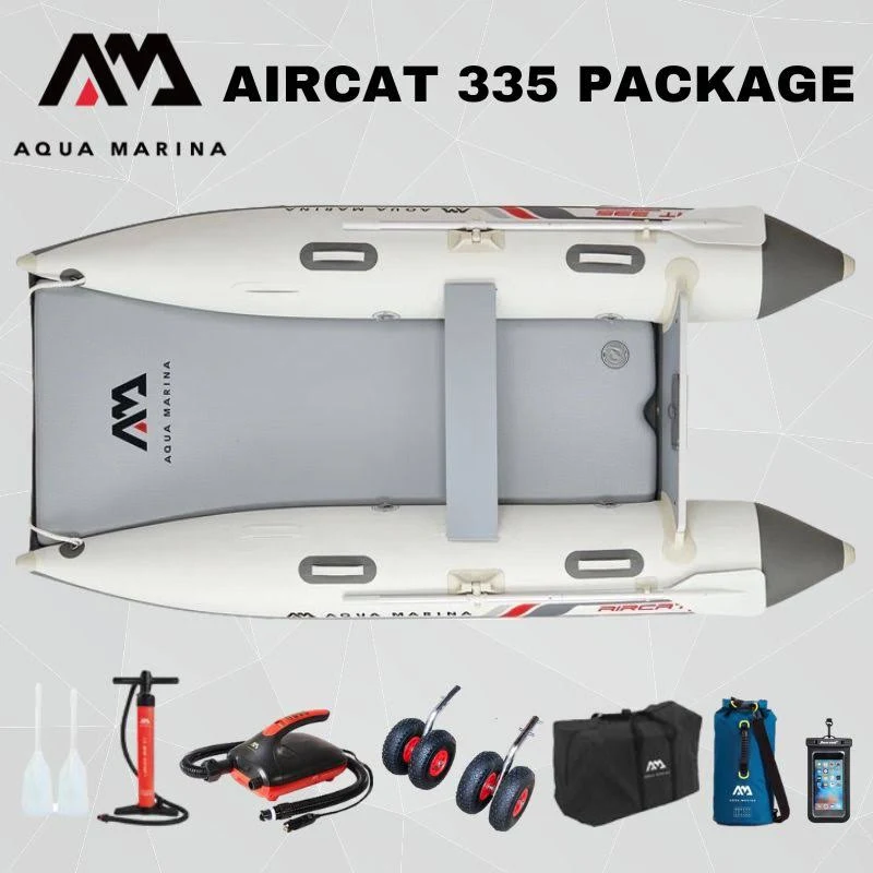 [FREE GIFT - $50 VALUE] AQUA MARINA AIRCAT BT-AC335 5-Person High-Speed Inflatable Catamaran With DWF Air Deck, 11FT (SAK10650)