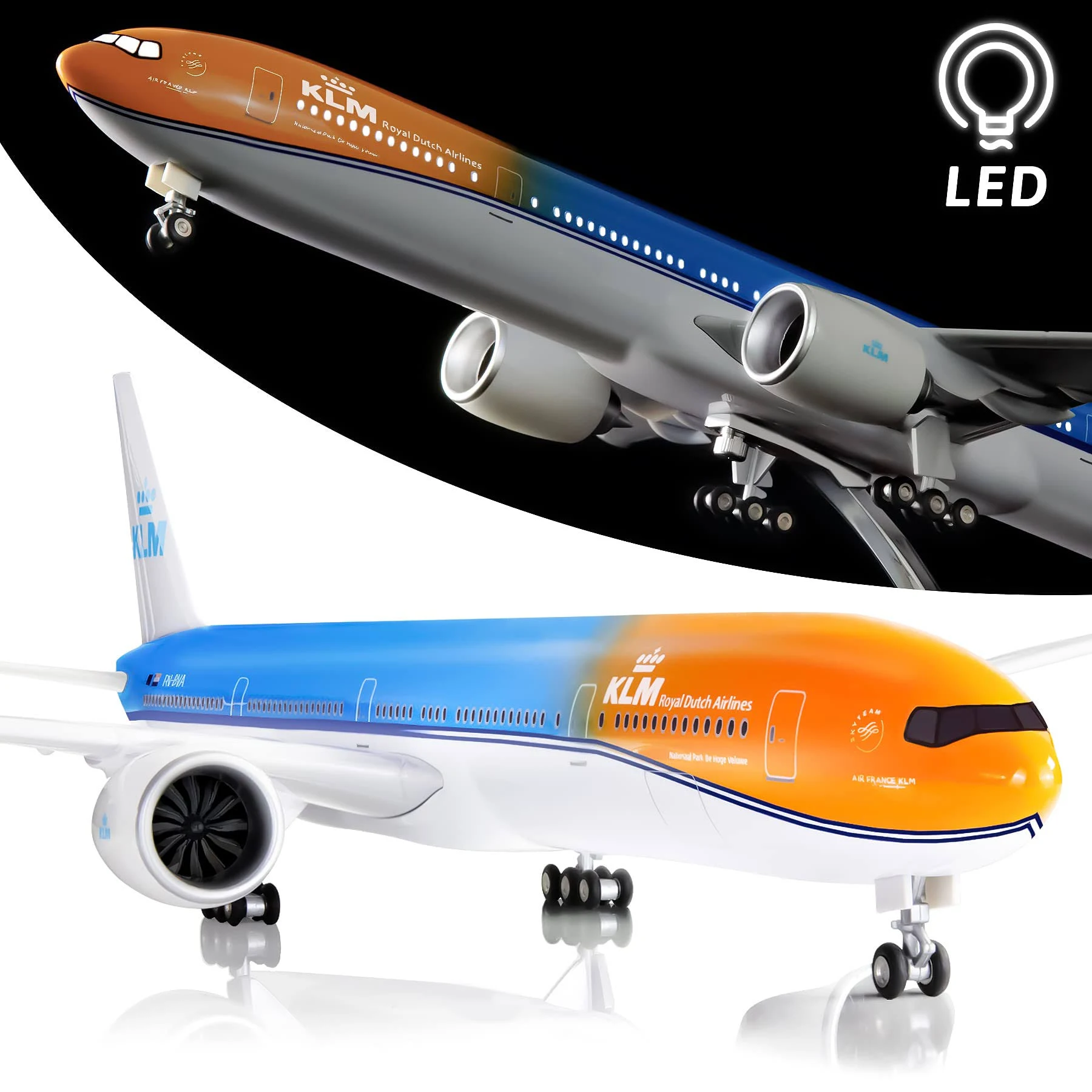 Lose Fun Park 1:130 Scale Large Model Airplane Holland KLM Boeing 777 Plane Models Diecast Airplanes with LED Light for Collection or Gift