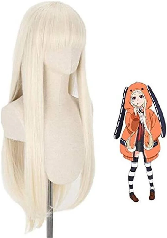 Cream Blonde Long Straight Bangs Wig for Girls Halloween Costume Party Wigs