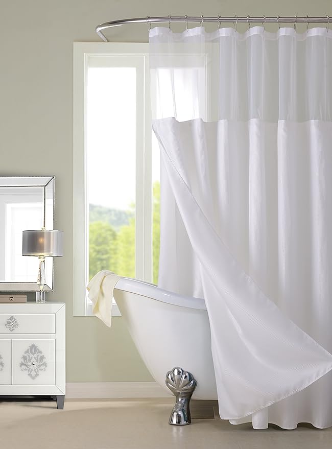 Dainty Home Complete Shower Curtain with Detachable Liner - White