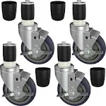 MySit 4 inch Work Table Caster Wheels, Expanding Stem Caster Set of 4, Commercial Kitchen Prep Table Casters Total with Tread Locking Brakes Fit Both