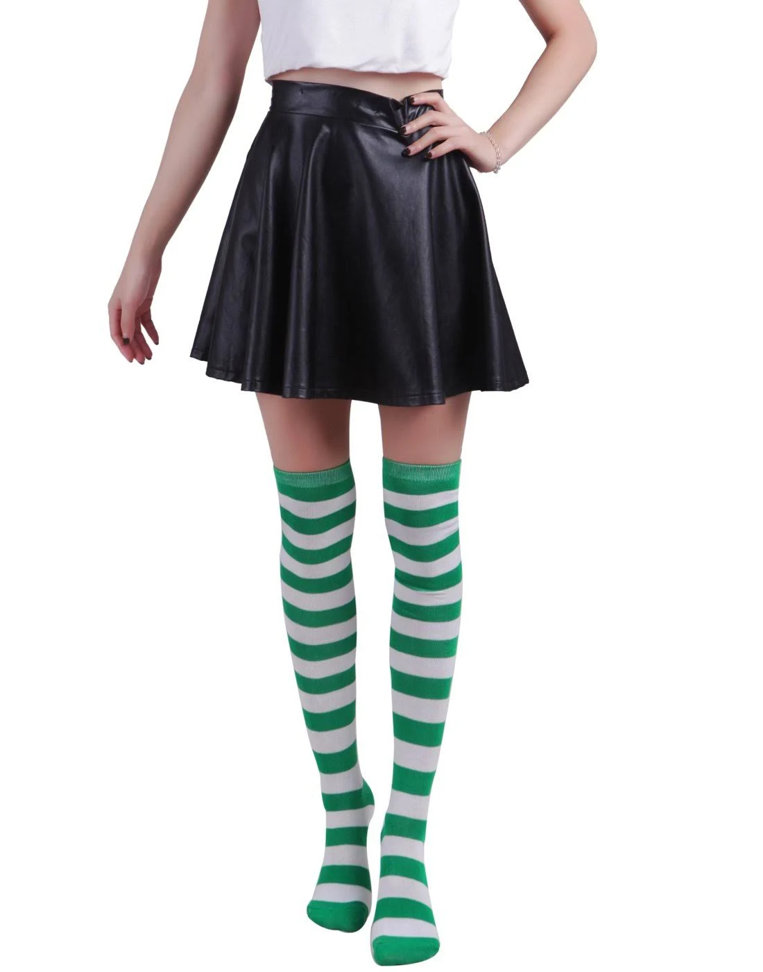 HDE Women's Extra Long Striped Socks Over Knee High Opaque Stockings