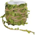 Tenn Well Burlap Leaf Ribbon, 66 Feet 5mm Natural Jute Twine Ribbon with Artificial Leaves for Crafts, Wedding, Jungle Safari Party, Home Decorations