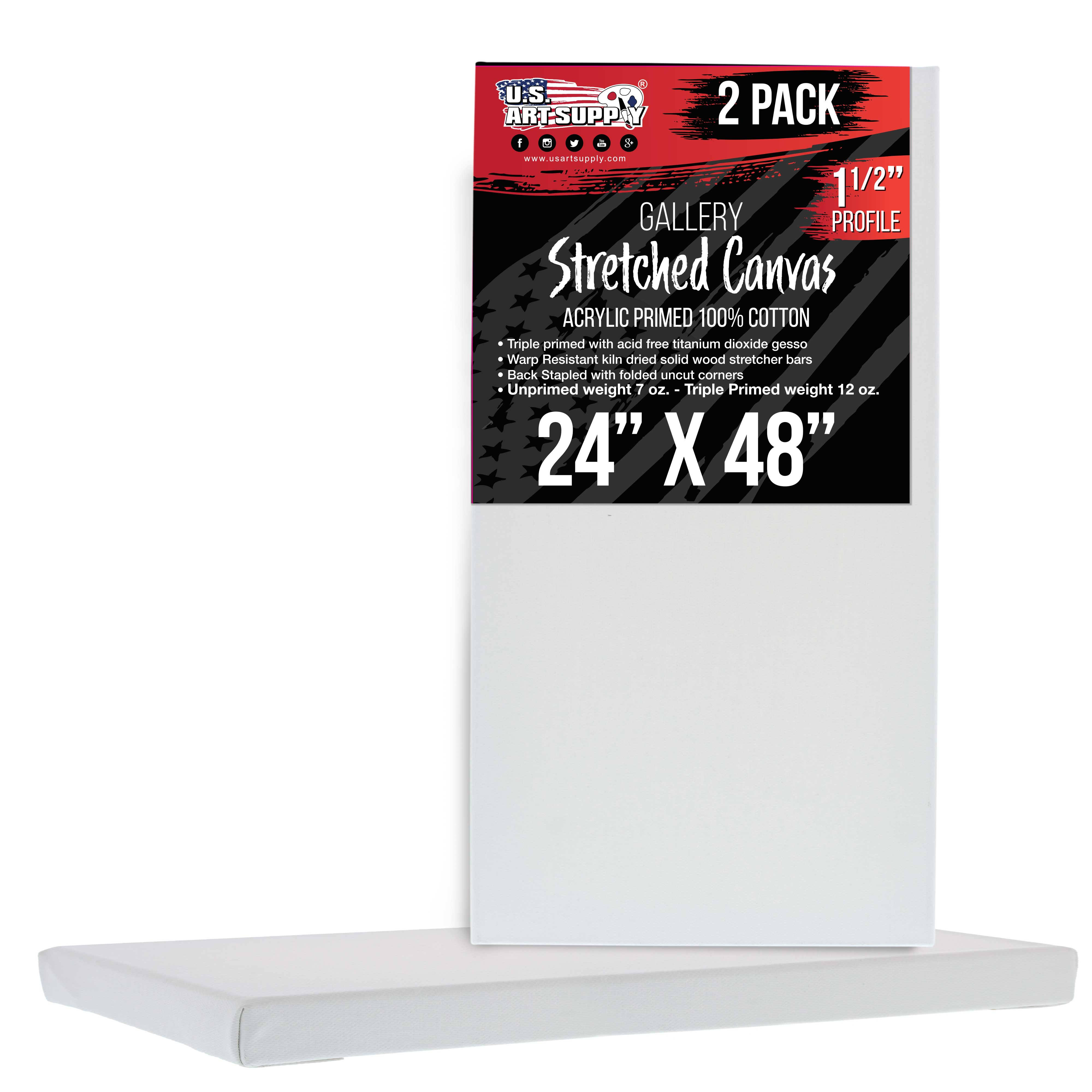 24&#034; x 48&#034; Gallery Depth 1-1/2&#034; Profile Stretched Canvas 2-Pack - Gesso Primed