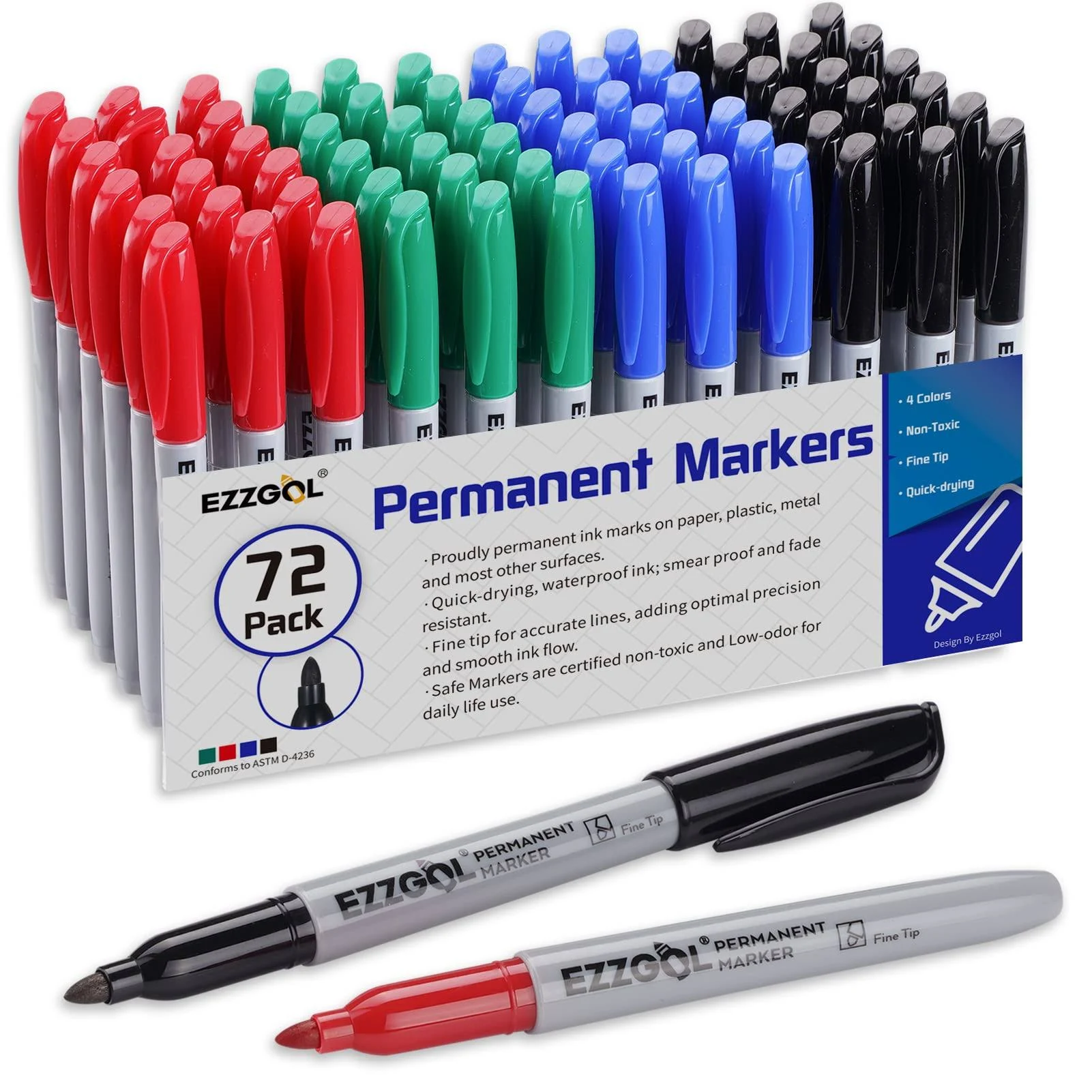 Permanent Markers Bulk, Permanent Marker Bulk Pack of 72, 4 Assorted Colors, ...