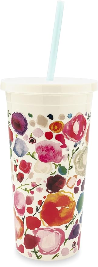 Kate Spade New York Insulated Plastic Tumbler With Reusable Straw, 20 Ounce Trav