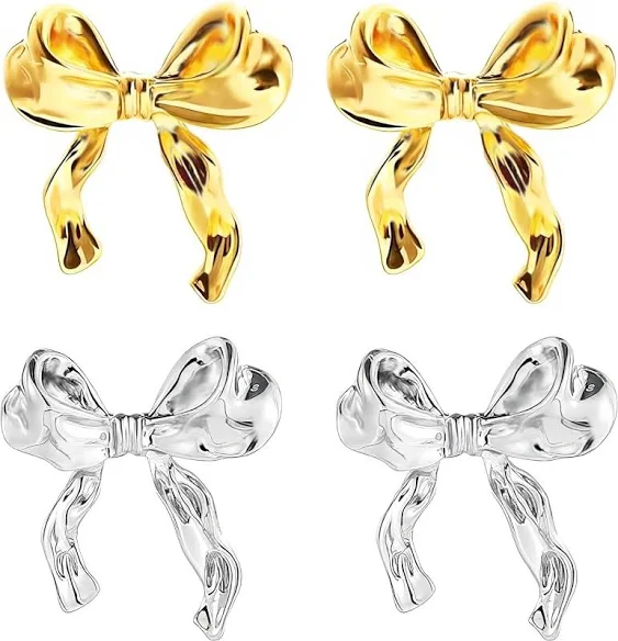 2pcs Bow Earrings for Women Girls Flower Ribbon Bow Stud Earrings Gift