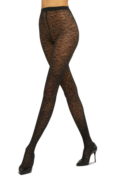 Shop Wolford Floral Jacquard Tights In Black