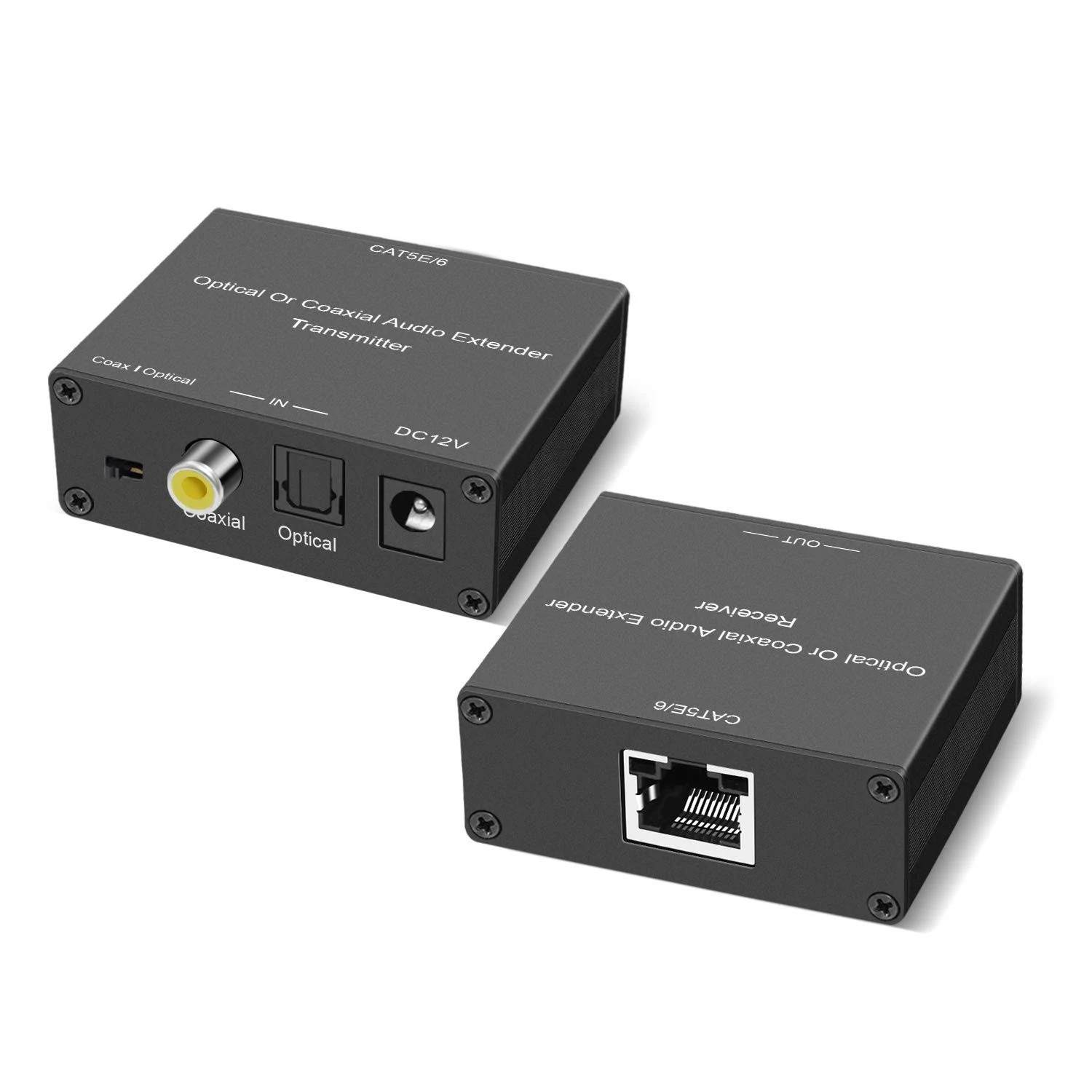 Digital Audio Extender Digital Optical/Coaxial Digital Audio Extender/Converter Over Single Cat5e/6 Cable (PoC) up to 500’ Standard Supported LPCM, DB Digital 5.1, DTS, and Doby True HD