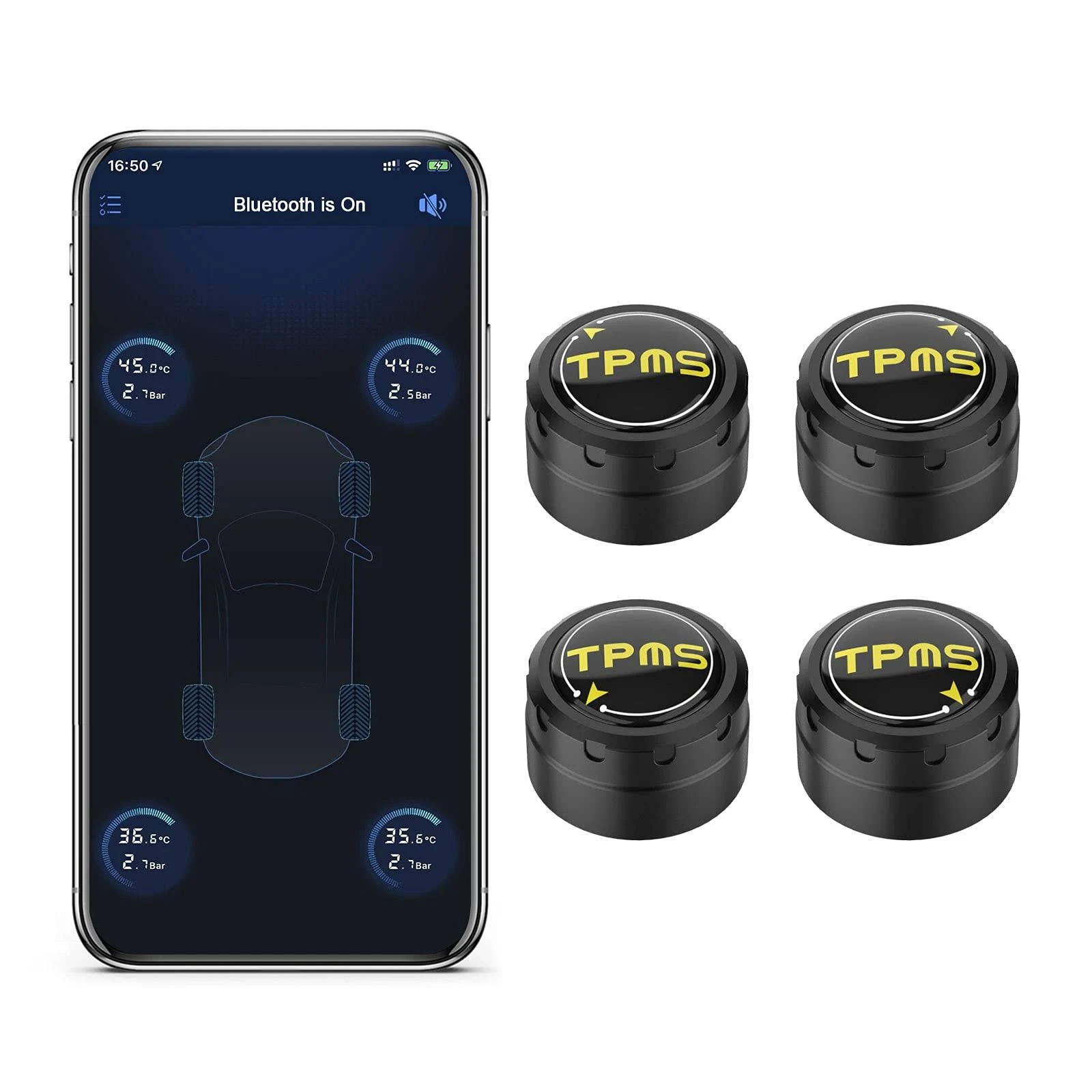 LEEPEE Tire Pressure Monitoring System 5 Alarm Modes with 4 External Sensors TPMS ...