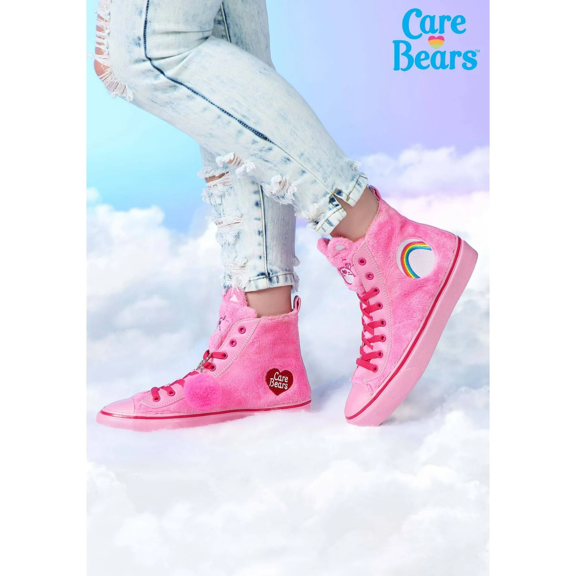 Care Bears Adult Pink Cheer Bear Shoes with Faux Fur and Embroidered Details